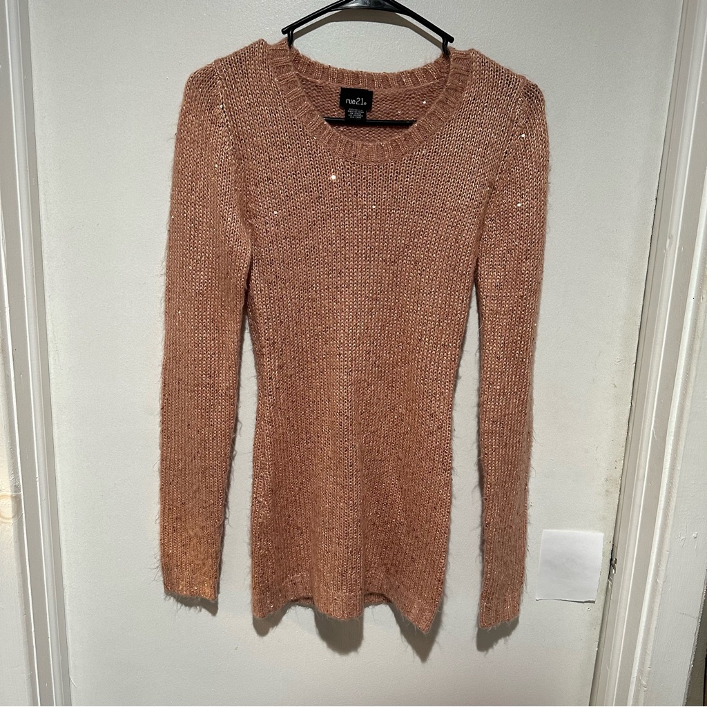 Rue 21 Brand New Sparkly TanCoral Sweater Size Small Nwot 134